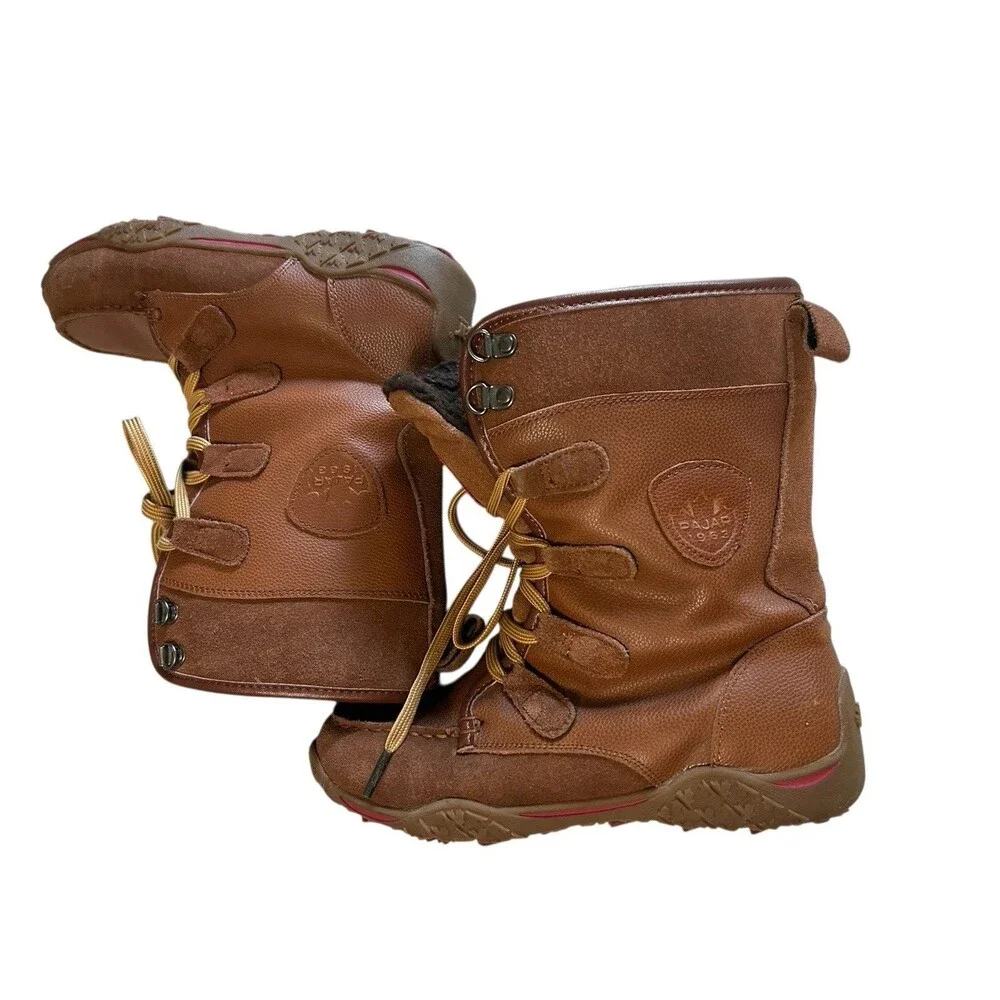 Pajar Gaetana Brown Leather Waterproof Moc Toe Boots Womens EU 37 US 6 - 6.5